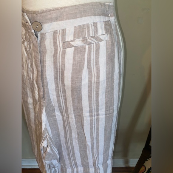 tahari | size 4 | linen | white & khaki striped | high waisted | above ankle - Picture 5 of 8